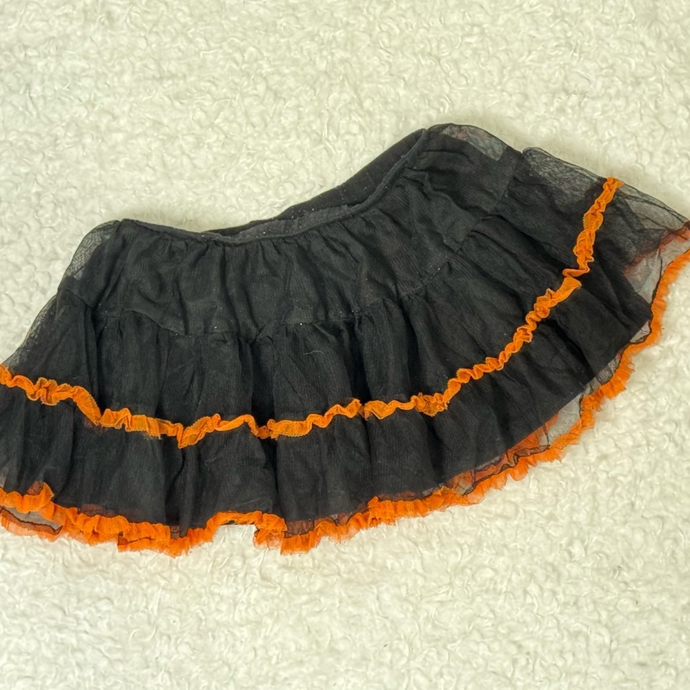 Twirl: Toddler Girls Halloween Tutu Skirt (Sz 3T) Ruffled Layered Black & Orange